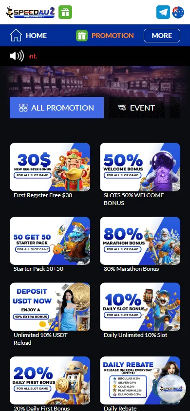 Speedau2 Casino promotions interface on a mobile device